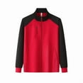 thumbnail image 1 of Womens Zip Up Sweatshirt Long Sleeve Color Block Tops Stand Up Collar Jacket With Zipper Pocket Red 3XL, 1 of 2