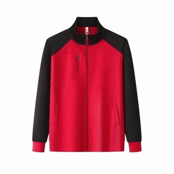 Womens Zip Up Sweatshirt Long Sleeve Color Block Tops Stand Up Collar Jacket With Zipper Pocket Red 3XL