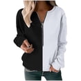 thumbnail image 1 of Womens Zip Up Sweatshirt, Long Sleeve Pullover for Women Fall Plus Size Casual Loose Fit Color Patchwork V Neck Sweatshirts, 1 of 4