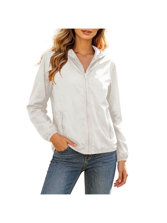 Womens Zip Up Sweatshirt Mock Neck Track Jacket Solid Color Hooded Pocket Zipper Protection Casual Sports Long Sleeve Hooded Top
