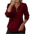 thumbnail image 1 of Womens Zip Up Sweatshirts, Fall Sweaters for Women Fashion Loose Fit Solid Color Knitted Long Sleeve Pullover, 1 of 5