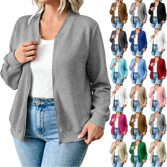 Womens Zip Up Sweatshirts Jackets Long Sleeve Casual Loose Outwear with Pockets Winter Fall Spring Outfits
