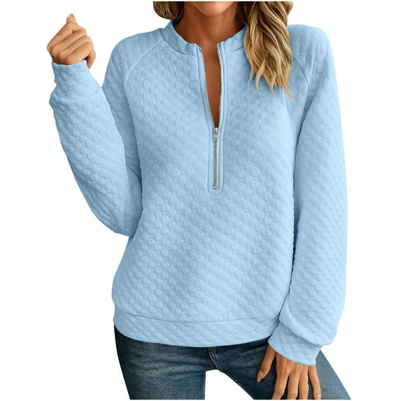 Womens Zip Up Sweatshirts, Long Sleeve Pullover for Women Plus Size Fashion Pleated Solid Color Full Zip Fall Clothes