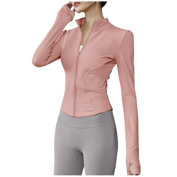 Womens Zip Up Workout Jacket Lightweight Slim Fit Stretch Athletic Jacket Cropped Running Gym Tops with Thumb Holes