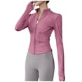 thumbnail image 1 of Womens Zip Up Workout Jacket Lightweight Slim Fit Stretch Athletic Jacket Cropped Running Gym Tops with Thumb Holes, 1 of 2