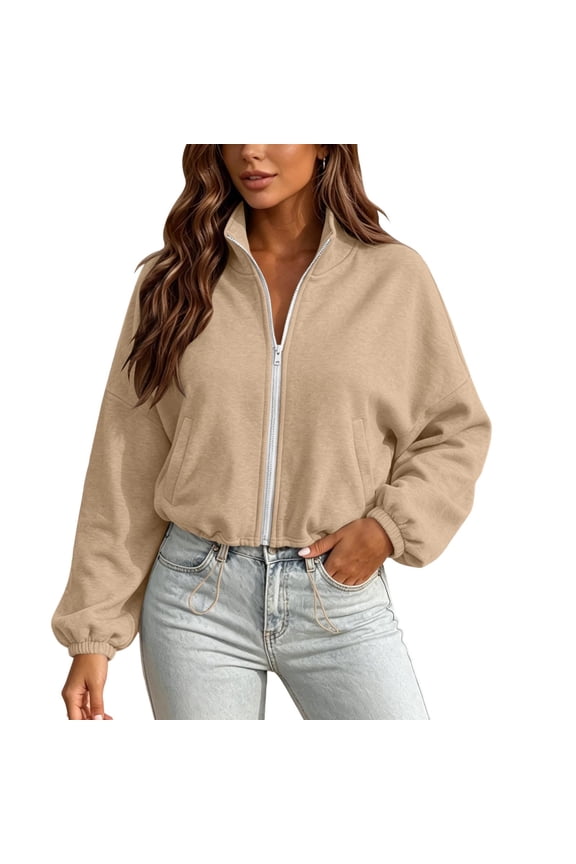 Womens Zip Up Y2K Hoodies Casual Long Sleeve Sweatshirts Fall Winter Soft Solid Color Clothes with Pockets