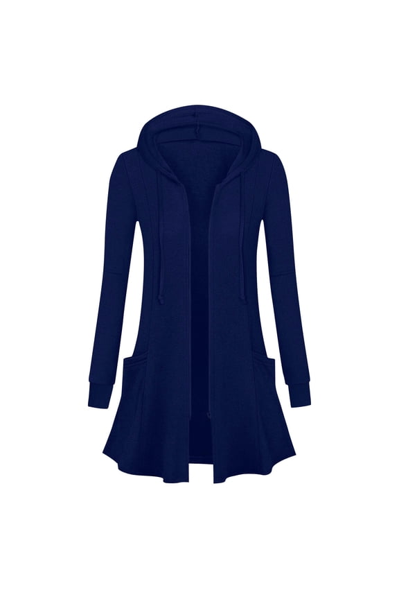 Womens Zip up Hoodie Open Front Long Jacket Coats Ruffle Hem Casual Sweatshirts Flowy Lightweight Cardigan New Casual Jackets for Women Fall Navy XXL