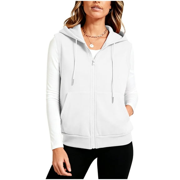 Womens Zip up Hoodie Vests - Women Sleeveless Drawstring Hooded Zipper Sweatshirt with Pockets Soft Fleece Winter Warm Hoodies Shirts