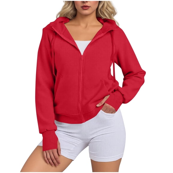 Womens Zip up Hoodies Cropped Sweatshirts Casual Comfy Cute Zip Jackets Fashion Trendy Fall Outfits