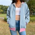 thumbnail image 1 of Womens Zip up Hoodies, Long Sleeve Pullover for Women Fall Fashion Loose Fit Color Patchwork Hooded Sweatshirts Coats with Pcokets, 1 of 4