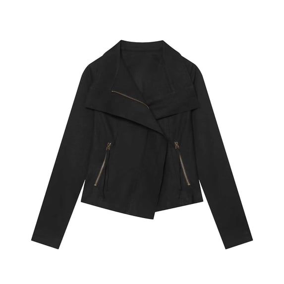 Womens Zip up Jacket Long Sleeve Lapel Fall Winter Dressy Commute Work Outwear with Zip Pockets S