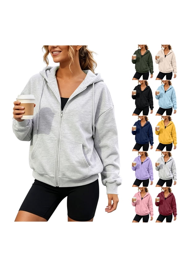 Womens Zip up Sweatshirt Casual Lightweight Hoodies Hooded Workout Jackets Fall Winter Clothes with Pockets Yellow