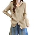 thumbnail image 1 of Womens Zipper Cardigans Long Sleeve Zip-Up Collared Sweater Cardigan Raglan Knitwear Fall Casual Ribbed Jacket Coat Khaki, Free Size, 1 of 3