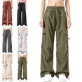 thumbnail image 1 of Womens Zipper Cargo Pants Windbreaker Drawstring Multi Pocket Breathable Casual Solid Trousers, 1 of 5