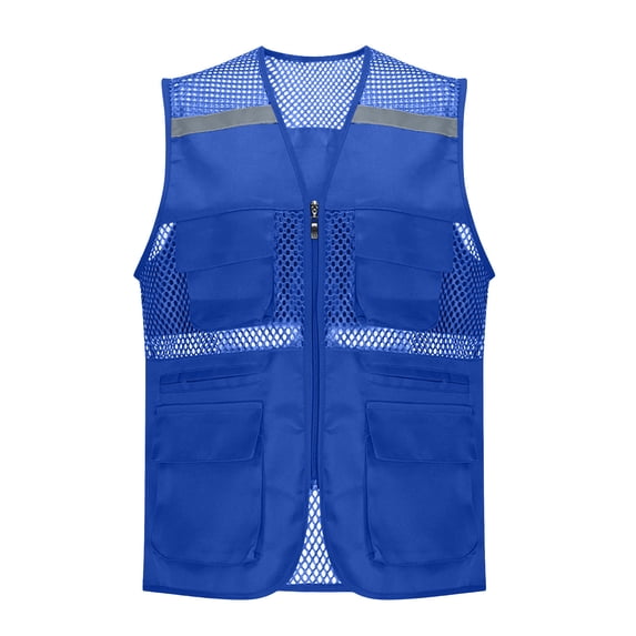 Womens Zipper Fishing Vest Multi-Pockets Light Weight Outdoor Work Jackets Travel Cargo Vest Jacket Blue, 4XL