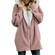 SEXY DANCE Womens Zipper Fleece Jackets Ladies Casual Hooded Coat Plus Size Mid-Length Long Sleeve Winter Warm Casual Fluffy Jackets Outwear
