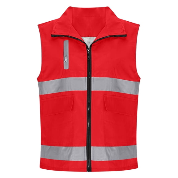 Womens Zipper Front Safety Vest Reflective Waistcoat Workwear Sleeveless Jacket for Outdoor Fishing
