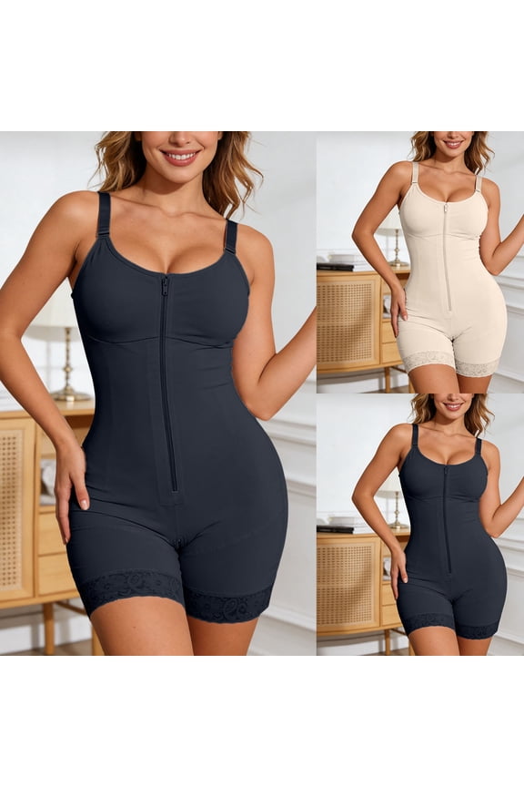Womens Zipper Hook Full Body Shaper Bodysuit Tummy Control Butt Lifter Elegant Comfortable Shapewear Beige S