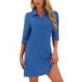 thumbnail image 1 of Women's Mother's Day Zipper Robes Waffle 3/4 Sleeves Bathrobe Knee Length Lightweight House Coat Short Sleepwear with Pockets L Royal Blue, 1 of 6