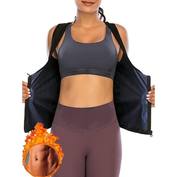 Womens Zipper Sauna Sweat Vest Hot Polymer Corset Waist Trainer Sauna Suit Tank Top Weight Loss Body Shaper Workout Shirt