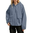 thumbnail image 1 of Womens Zipper Windbreaker Jackets Lightweight Raglan Sleeve Athletic Jacket Outwear Waterproof Loose Coats Navy, 2XL, 1 of 5