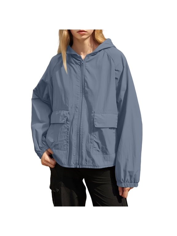 Womens Zipper Windbreaker Jackets Lightweight Raglan Sleeve Athletic Jacket Outwear Waterproof Loose Coats Navy, 2XL
