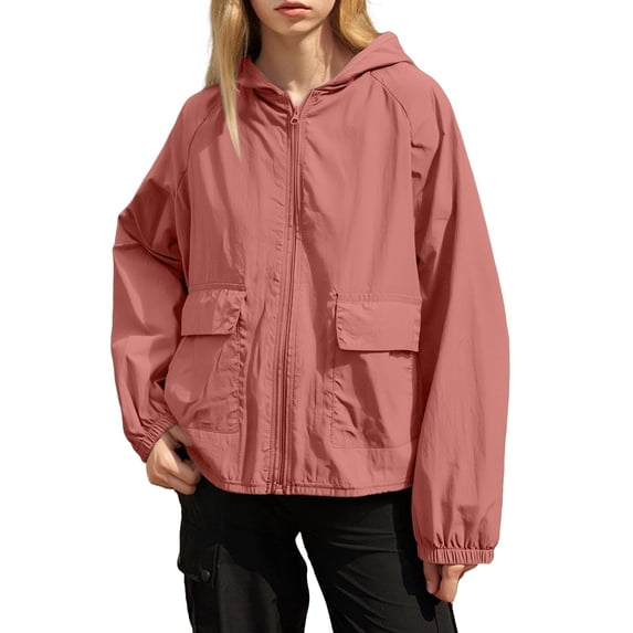 Womens Zipper Windbreaker Jackets Lightweight Raglan Sleeve Athletic Jacket Outwear Waterproof Loose Coats Red, 2XL