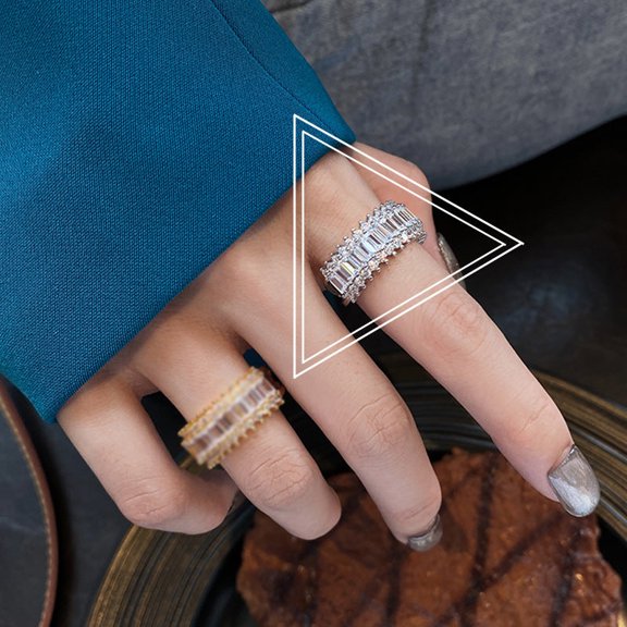 Womens Zircon Inlay Ring Silver Plated Adjustable Opening Retro Geometric Style Jewelry Elegant Classic Finish