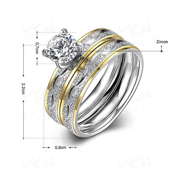 Womens Zircon Rings Set 316L Stainless Steel Double Layer Bridal Ring Round Shape Elegant Design Special Occasions