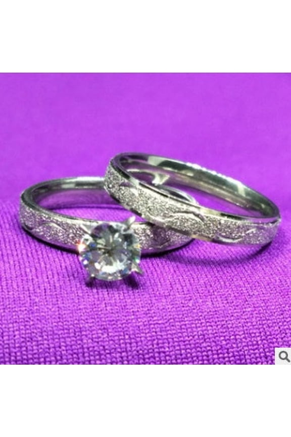 Womens Zircon Rings Set 316L Stainless Steel Double Layer Bridal Ring Round Shape Elegant Design Special Occasions