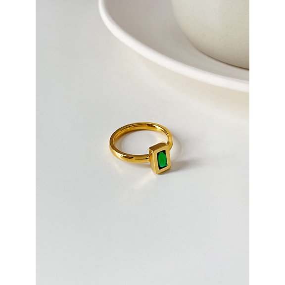Womens Zircon Square Ring Gold Plated Stone Band Size 6 7 8