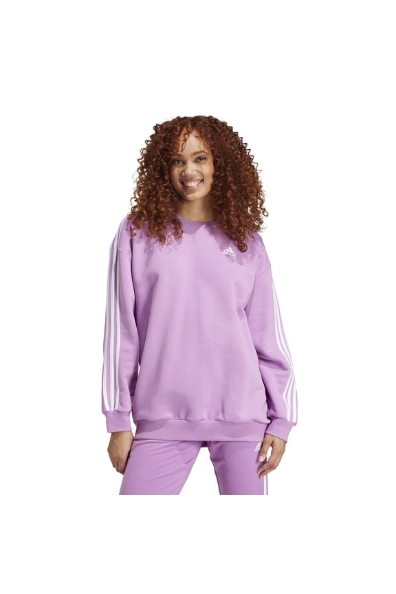 Womens adidas Essentials 3-Stripes Oversized Fleece Sweatshirt Color: Preloved Purple Size: XX SMALL