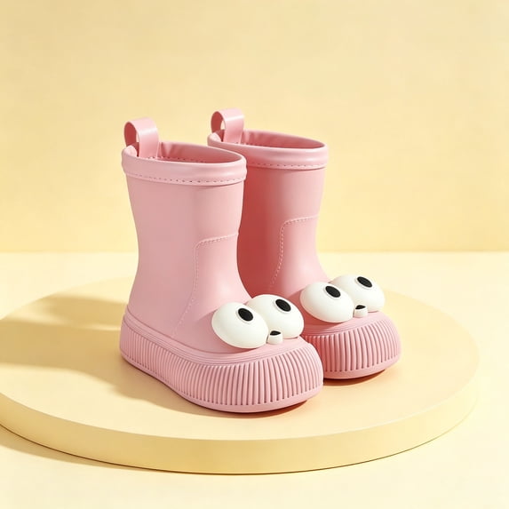 Womens and Girls 3D Cartoon Big Eyes Mid Calf Rain Boots Non Slip Waterproof PVC Wellies for Park Gardening Rainy Outdoor Pink 30