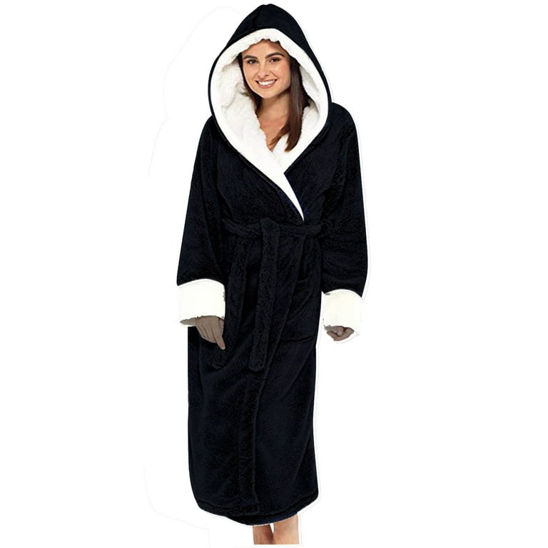 LOTUS LINEN Women Plush Hooded Robes - Women's Fleece Long Bathrobe with  Hood 