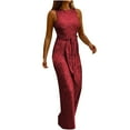 thumbnail image 1 of Womens asdoklhq Womens Jumpsuits and Rompers,Zipper Bandage Sequins Solid Color Backless V-Neck Sleeveless Jumpsuit, 1 of 8