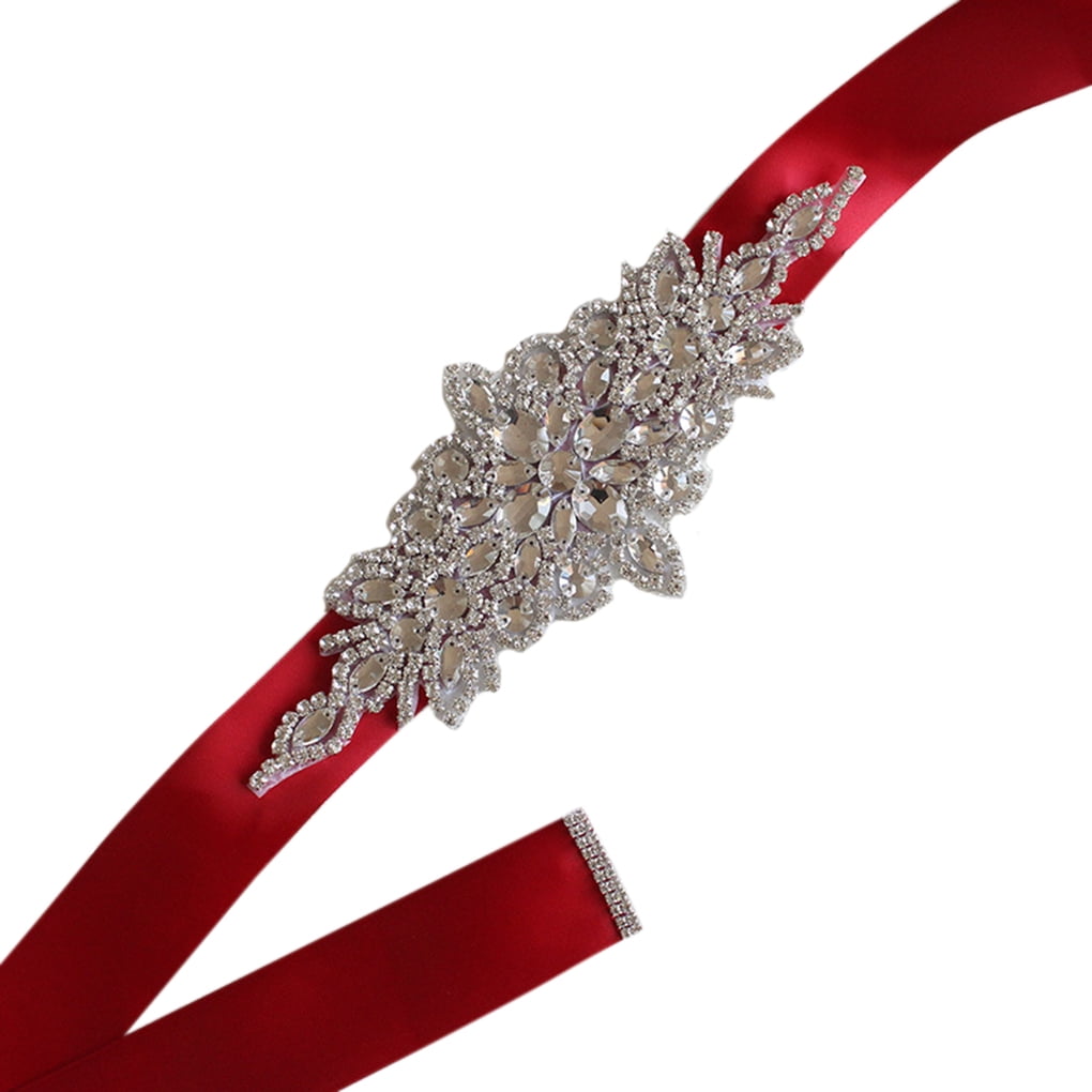 Womens belt Crystal Wedding Belts Satin Rhinestone Wedding Dress Belt  Wedding Accessories Bridal Ribbon Sash Belt Wine red