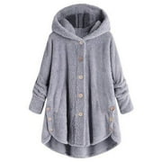 DIANLI Womens blouse Women Plus Size Button Plush Tops Hooded Loose Cardigan Wool Coat Winter Workout&nbsp;Tops&nbsp;for Women Jacket