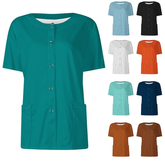 Womens' casual short-sleeved nursing uniform top Orange 2XL