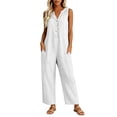 thumbnail image 1 of Womens cotton linen Jumpsuits One Piece Overalls Button Down Sleeveless Wide Legs Rompers Solid Color Casual Daily Jumpsuits with Pockets, 1 of 8