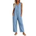thumbnail image 1 of Womens cotton linen Jumpsuits One Piece Overalls Button Down Sleeveless Wide Legs Rompers Solid Color Casual Daily Jumpsuits with Pockets, 1 of 8