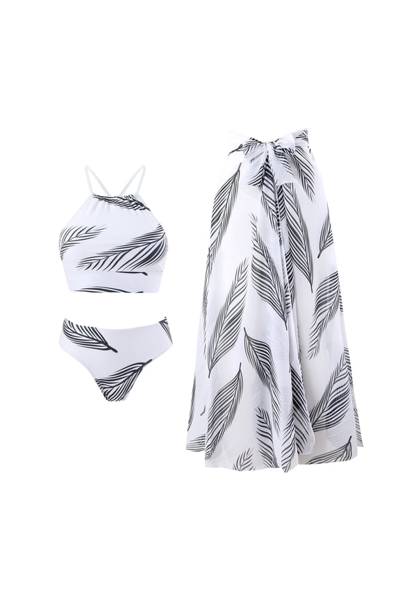 Womens high waist bikini split swimsuit set with chiffon long skirt beach wear clothing