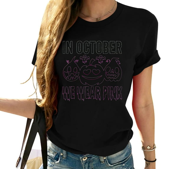 Womens in october we wear pink breast cancer awareness T-Shirt Black 2X-Large