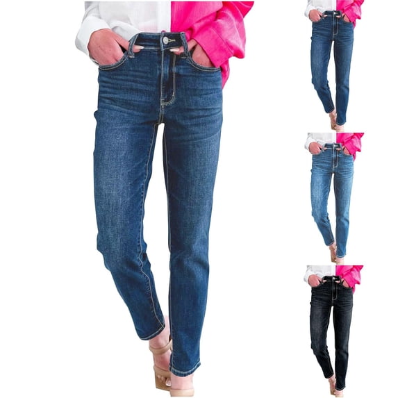 Womens jeans High Waist Versatile Casual Large Pocket Straight Tube Loose Wide Leg Denim Pants Dark Blue Loose Denim Pants 2XL