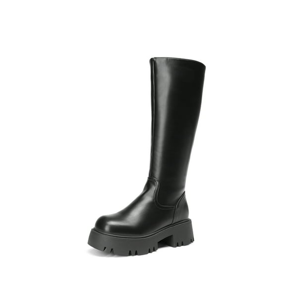 DREAM PAIRS Knee High Boots, Comfortable Chunky Platform Round-Toe Side Zip Boots for Women