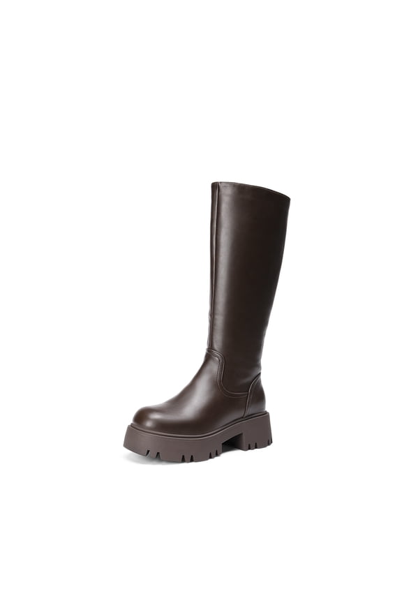 Knee High Boots, Comfortable Chunky Platform Round-Toe Side Zip Boots for Women