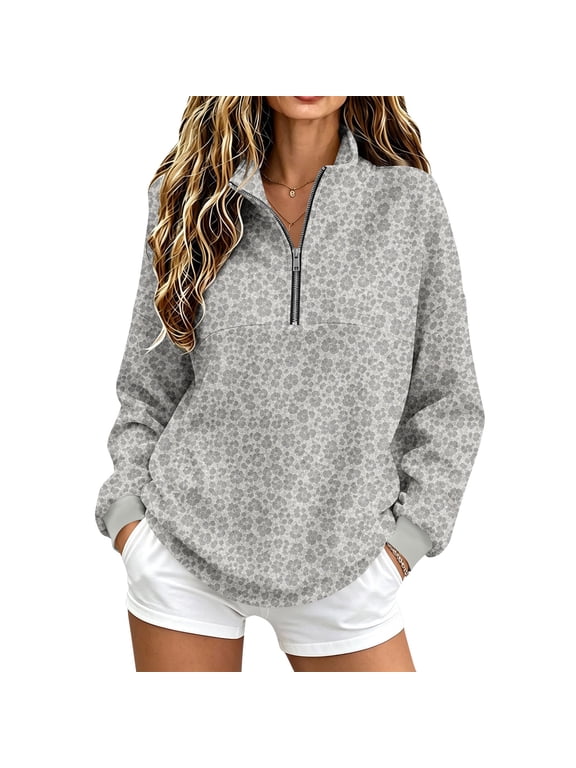 Womens leopard print long sleeve top Quarter Zip stand collar cheetah sweatshirt Casual Loose Fit Oversized Y2K Shirts