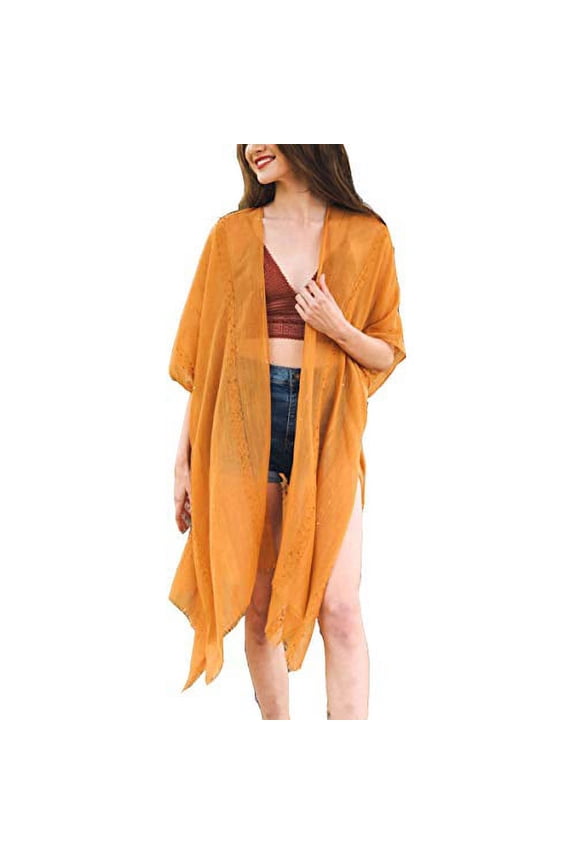 Womens lightweight speckled sequin kimono cardigan (Camel)