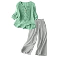 thumbnail image 1 of Womens linen 2 Piece Outfits Matching Linen Sets Women Clothing Womens Spring Outfits Linen Beach Set Dressy Casual Sets Trouser Pants Suits Cotton Gauze Loungewear Sets Beach Travel Set, 1 of 8