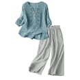 thumbnail image 1 of Womens linen 2 Piece Outfits Vacation Clothes Matching Linen Sets Women Clothing Cotton Gauze Loungewear Sets Linen Beach Set Outdoor Clothing Women Cotton Linen Pants Set, 1 of 8
