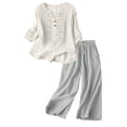thumbnail image 1 of Womens linen 2 Piece Outfits Wide Leg Pants Lounge Set Cotton Linen Pants Set Womens Spring Outfits Cotton Sets For Women 2 Piece Work Sets For Women Cotton Gauze Loungewear Sets, 1 of 8
